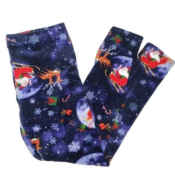 Christmas Santa & Reindeer Patterned Leggings Womens pajama pants size XL - Picture 1 of 3